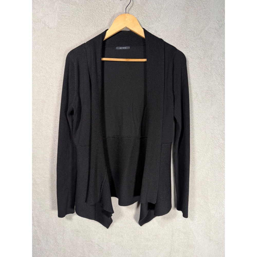 Avon Womens Black Open Front Mixed Stitch Ribbed Cardigan Sweater Size M 8-10